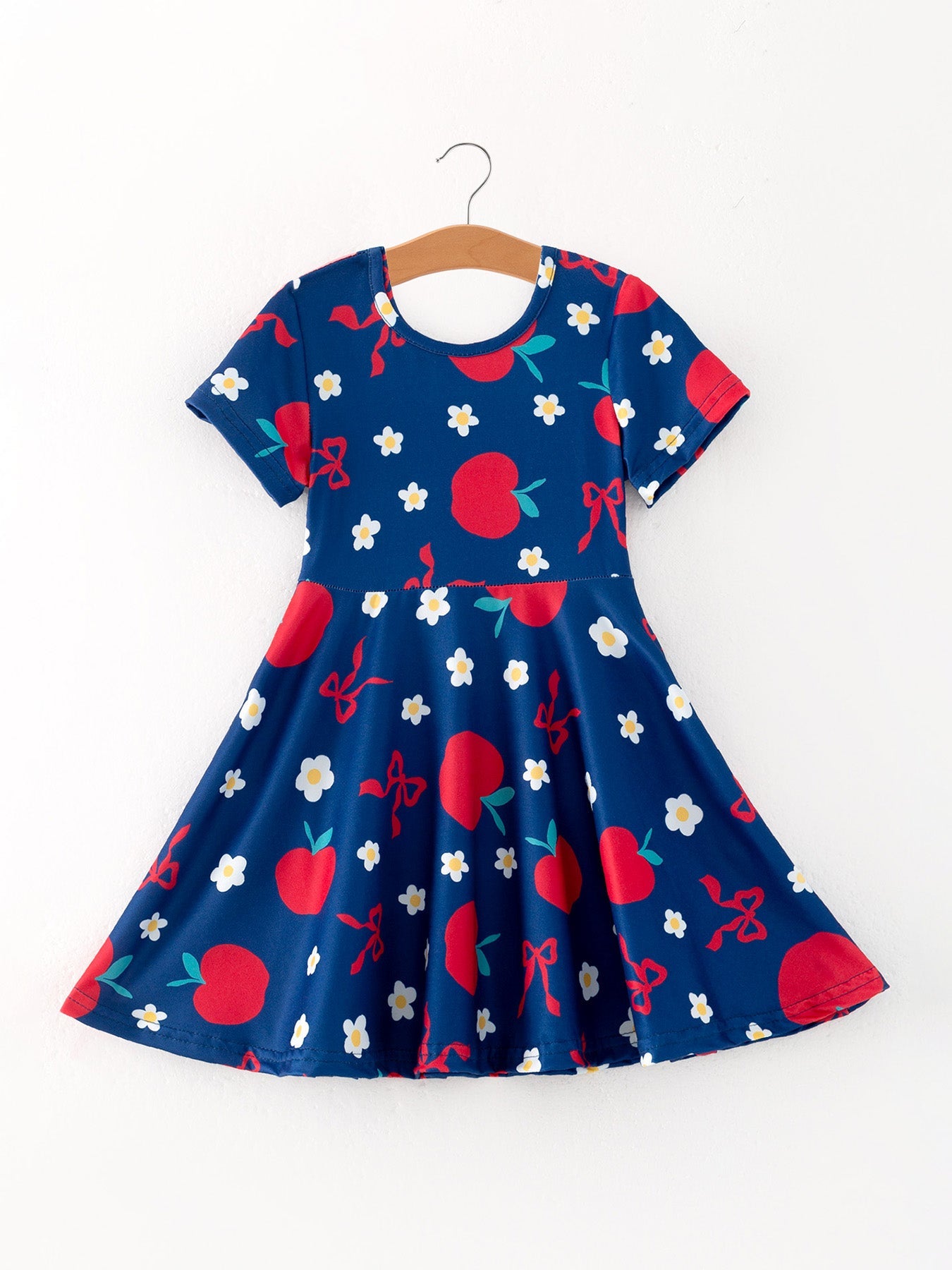 Navy Apple Floral Girls Back to School Dress