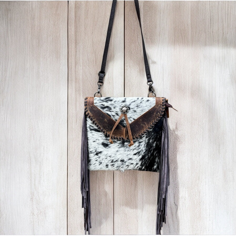 Cowhide leather fringe crossbody bag