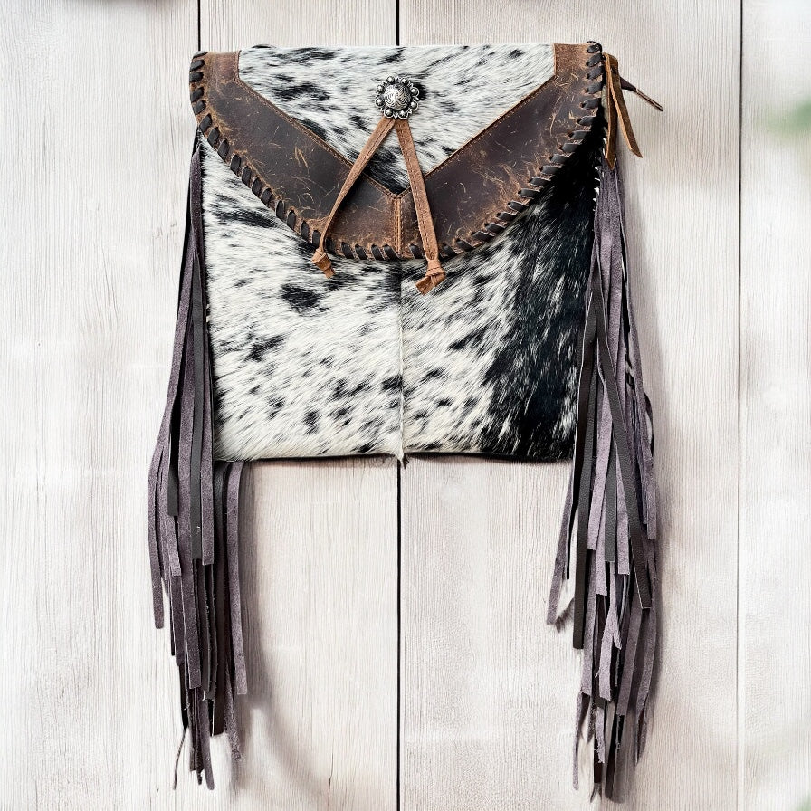 Cowhide leather fringe crossbody bag