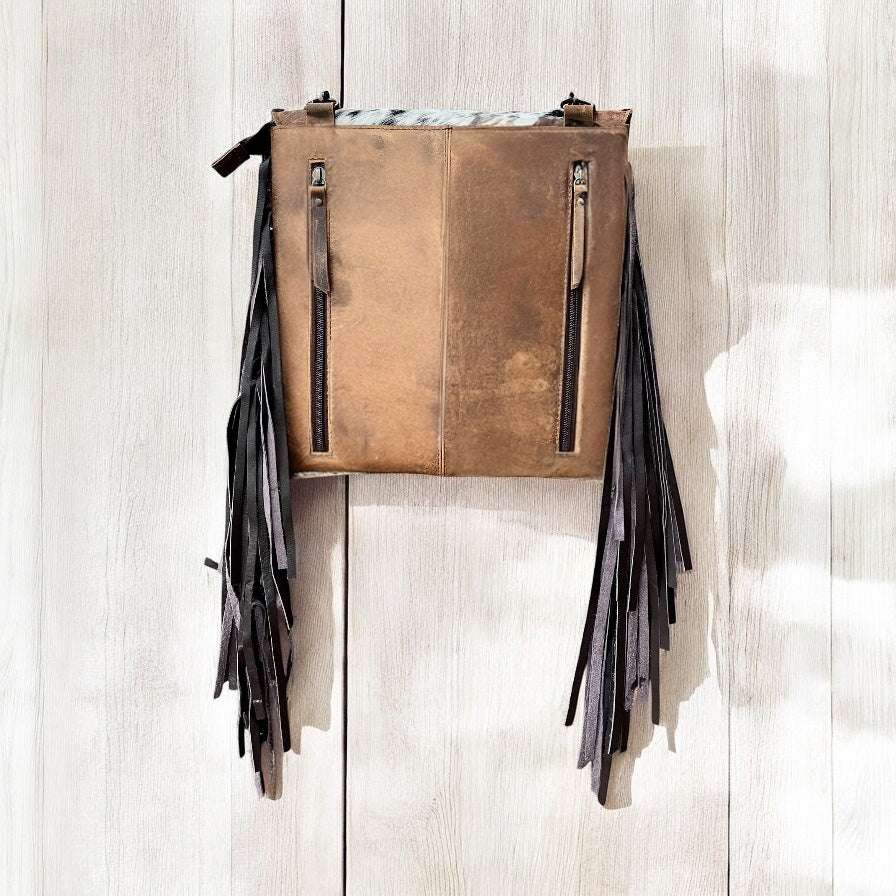 Cowhide leather fringe crossbody bag