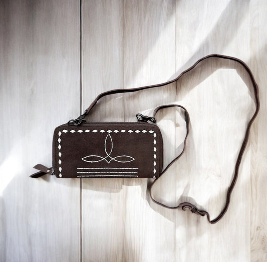 Chocolate BootStitch crossbody wallet