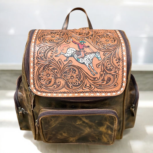 Cowboy hand tooled leather Backpack