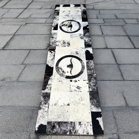 Longhorn cowhide patchwork runner rug 8x2’
