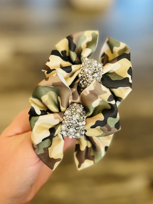 Camo Hannah Piggies with Rhinestone Center