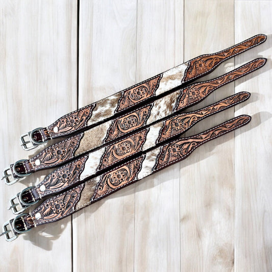 Tooled leather & cowhide Dog collar