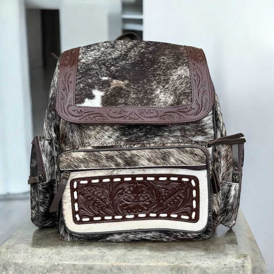 Brown cowhide & tooled backpack