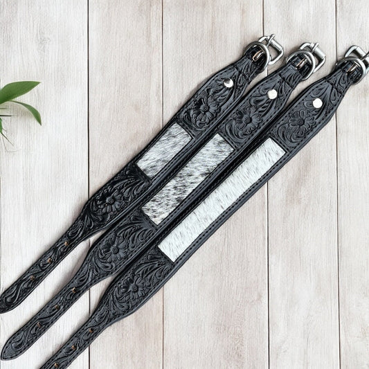 Black cowhide & tooled Dog Collar