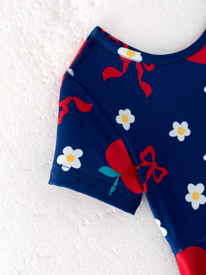 Navy Apple Floral Girls Back to School Dress