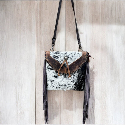 Cowhide leather fringe crossbody bag