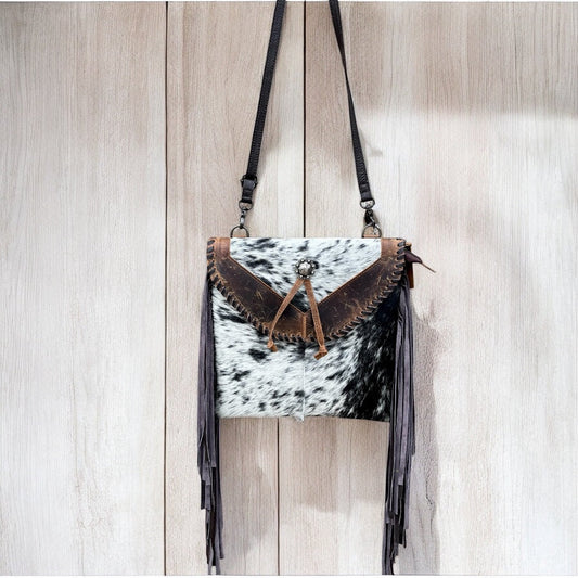 Cowhide leather fringe crossbody bag