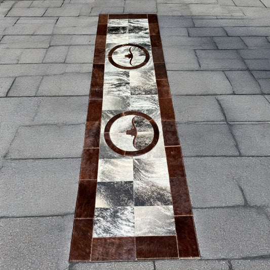 Longhorn cowhide patchwork runner rug 8x2’