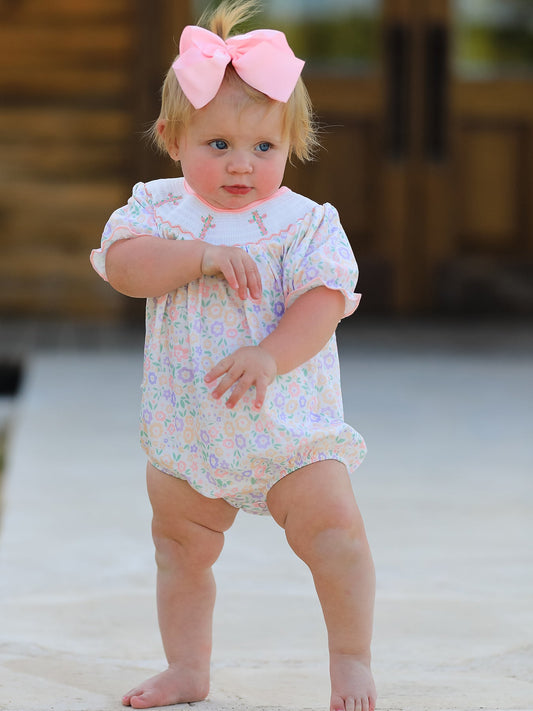 Spring Summer Cross Smocking Embroidery Colorful Romper