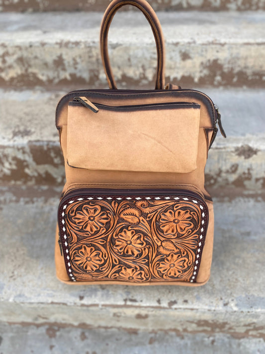 Burn Tooled Leather Backpack   