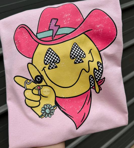 Hot pink checker face peace sign tee or sweatshirt