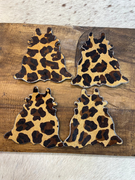 Cowhide Shape Leopard Print Coaster 4pc Set