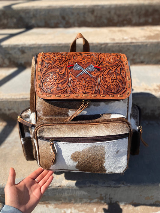 Conceal Case Cowhide Tooled Leather Backpack