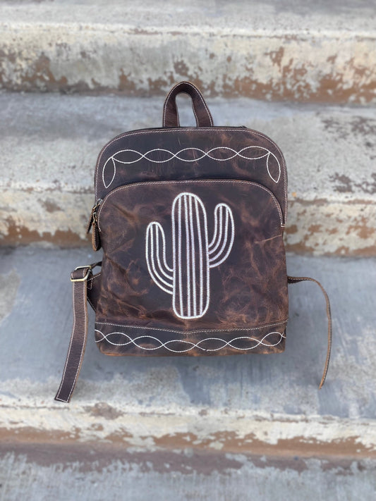 Mini Vintage Leather Cactus Backpack