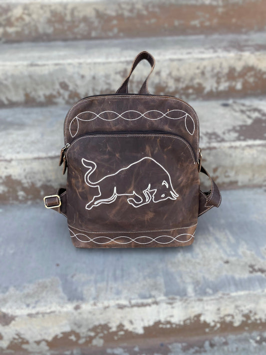Mini Vintage Leather Bull Backpack