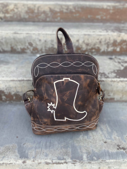Mini Vintage Leather Boot Backpack