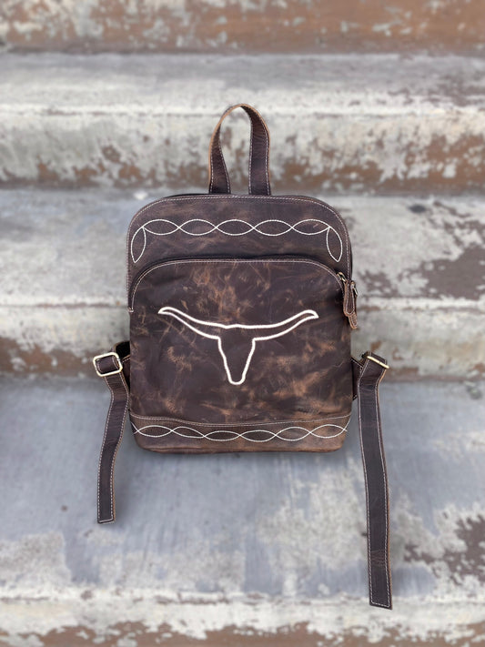 Mini Vintage Leather Longhorns Backpack