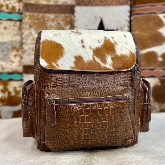 Odette Croc Embossed Leather Backpack